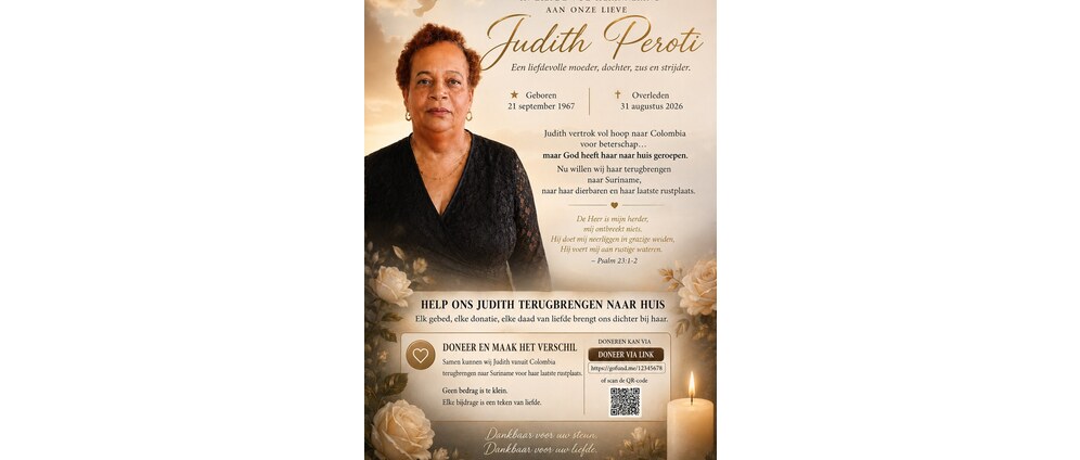 Geld inzamelen | Rust In Vrede Judith Peroti | Doneeractie