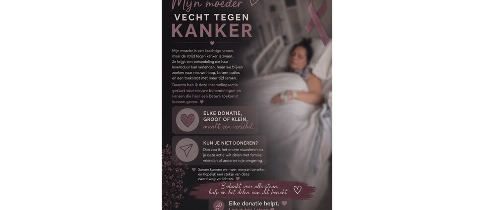 Geld inzamelen | Help mijn moeder in haar strijd tegen kanker buitenland | Doneeractie
