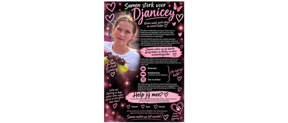 Geld inzamelen | Samen sterk voor Djanicey | Doneeractie